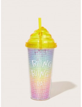 1pc Letter Graphic Sequin Straw Water Bottle