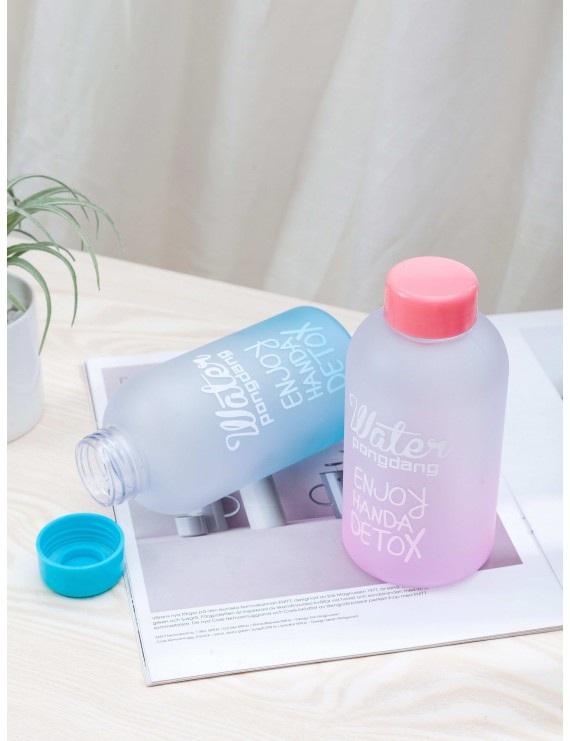 1pc Slogan Print Gradient Water Bottle